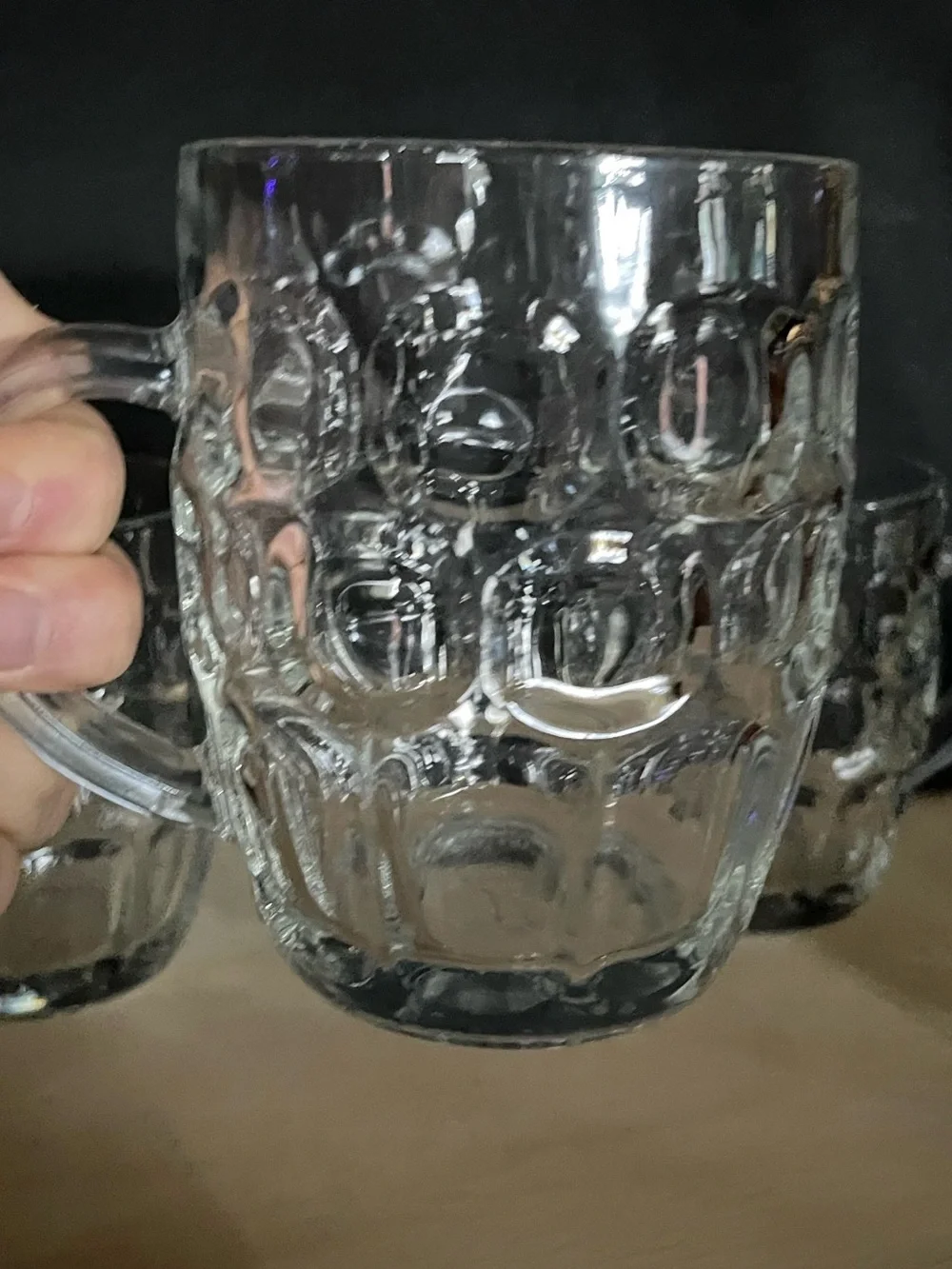 Ravenhead R5V1 Dimple Thumbprint Panel Clear Pressed Jug Glass Handle Mug